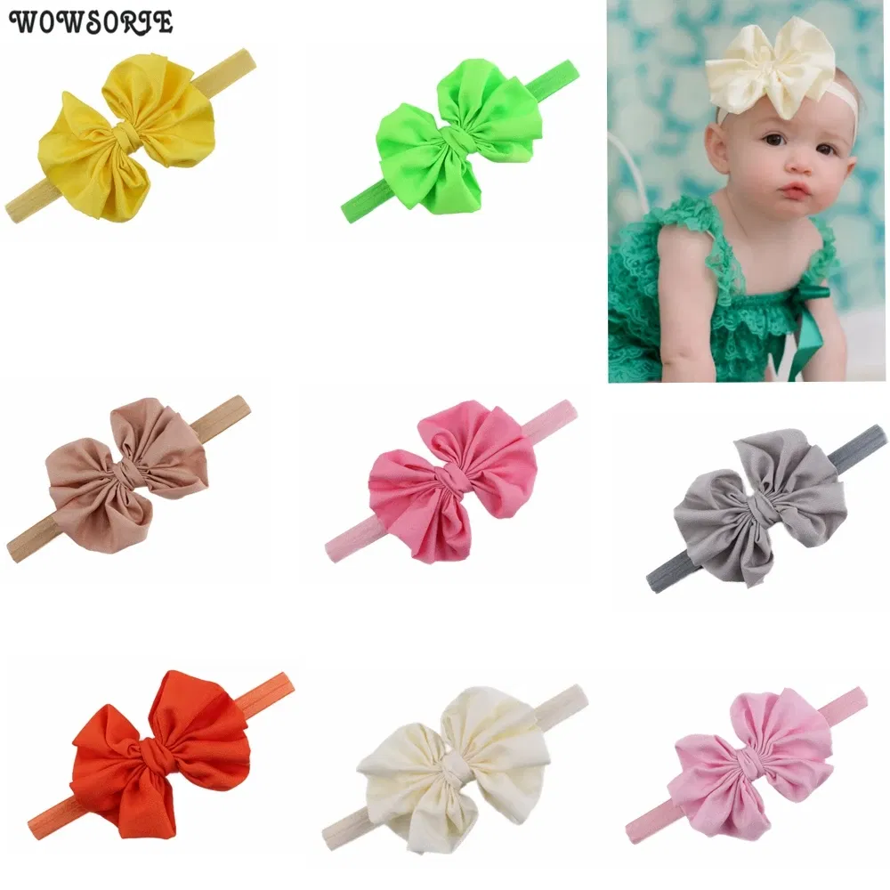 Color: GRAY - Baby girls hair bow flower Headband Kids Girls Bowknot Elastic Hair Band Headwear Newborn Head Band children hair Accessories