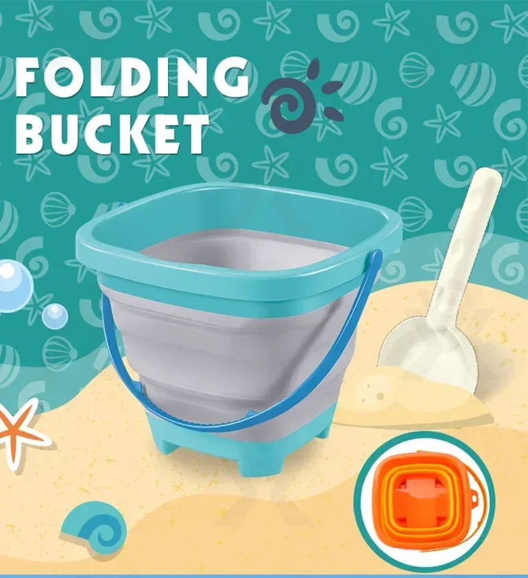 Color: light green - Collapsible Beach Sand Toys for Kids Travel Beach Toys for Kids with Foldable Sand Bucket Beach Shovel Toys Kit for Toddlers