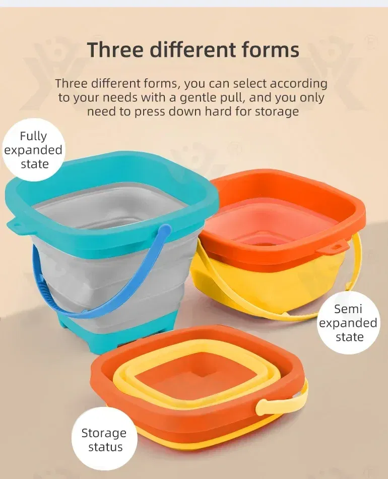 Color: light green - Collapsible Beach Sand Toys for Kids Travel Beach Toys for Kids with Foldable Sand Bucket Beach Shovel Toys Kit for Toddlers