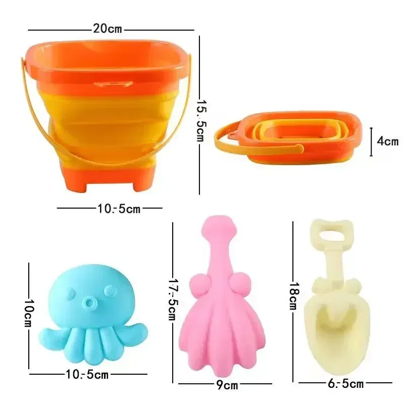 Color: light green - Collapsible Beach Sand Toys for Kids Travel Beach Toys for Kids with Foldable Sand Bucket Beach Shovel Toys Kit for Toddlers