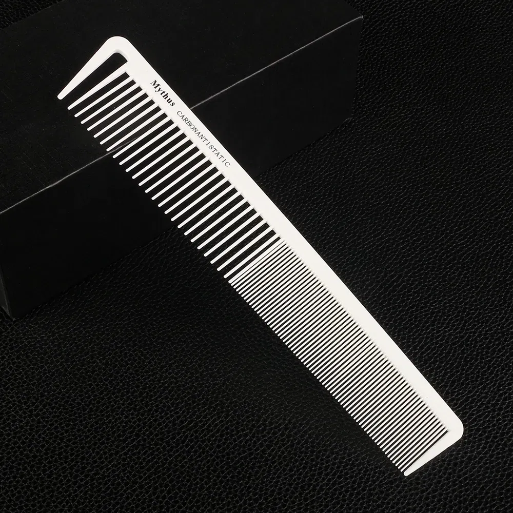 Color: LIGHT GRAY - Mythus Hairdressing Carbon Comb For Haircut Barber Anti Static White Rat Tail Comb Beauty Professional Hair Styling Tools Comb