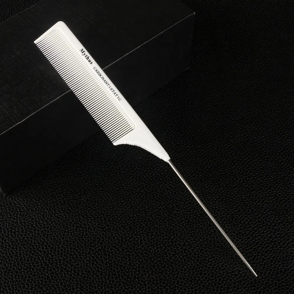 Color: LIGHT GRAY - Mythus Hairdressing Carbon Comb For Haircut Barber Anti Static White Rat Tail Comb Beauty Professional Hair Styling Tools Comb