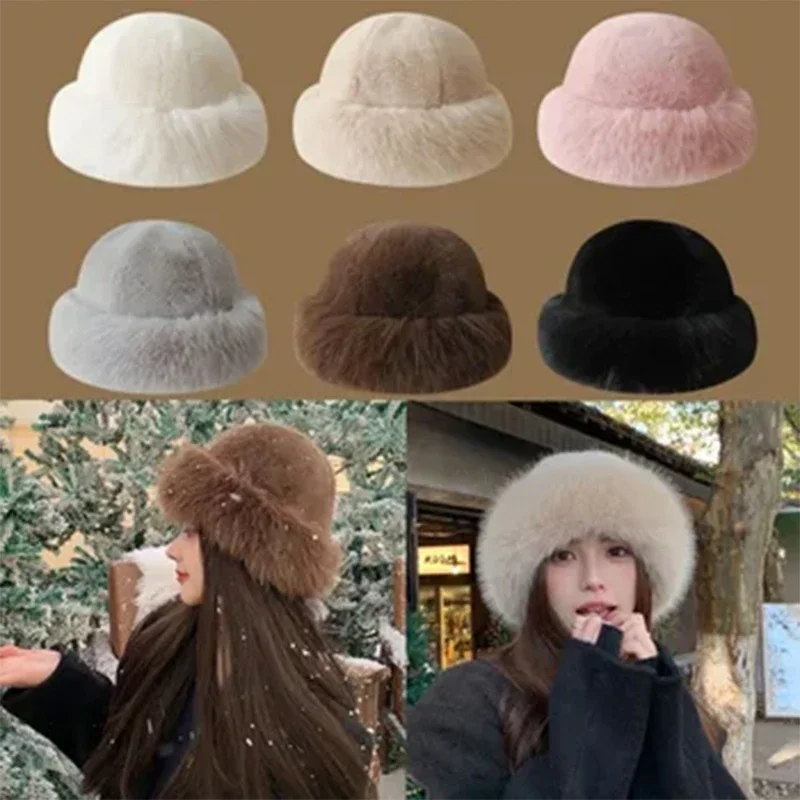 Color: green, Hat Size: One Size - 2024 New Women's Fashion Fur Cap Fur Hat Fur Autumn Winter Hats Mongolian Hat Brimless Plush Fluffy Skiing Riding Warm Caps