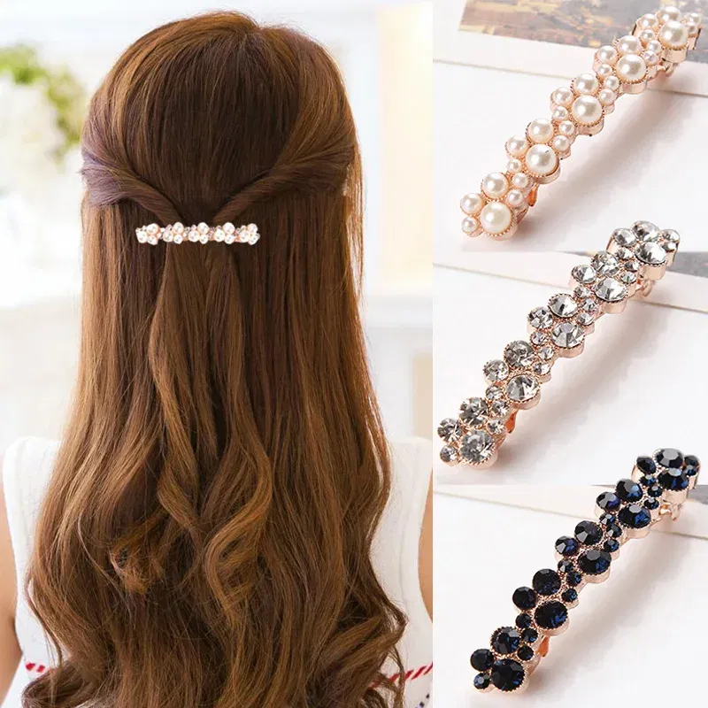 Color: WHITE - Hot Sale 5 Colors Korean Crystal Pearl Elegant Women Barrettes Hair Clip Hairgrips Hairpin Girls Hair Accessories Dropshipping