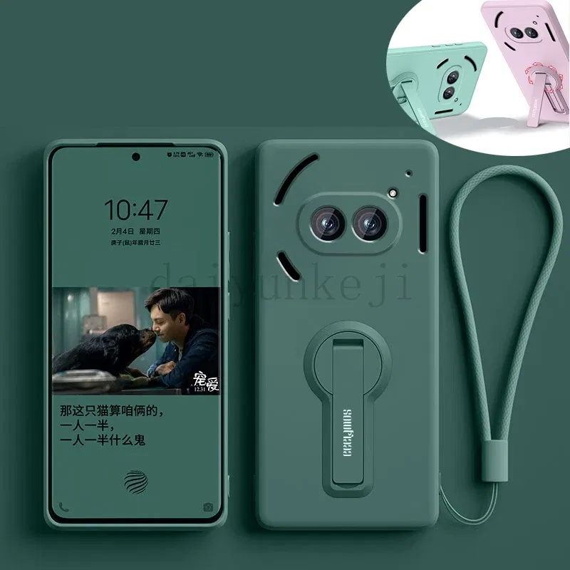 Color: SKY BLUE, Material: Aluminum - Liquid Silicone Case For Nothing Phone 2A Plus 3A Soft Cover Shockproof Protective Phone Case with Holder Screen Film