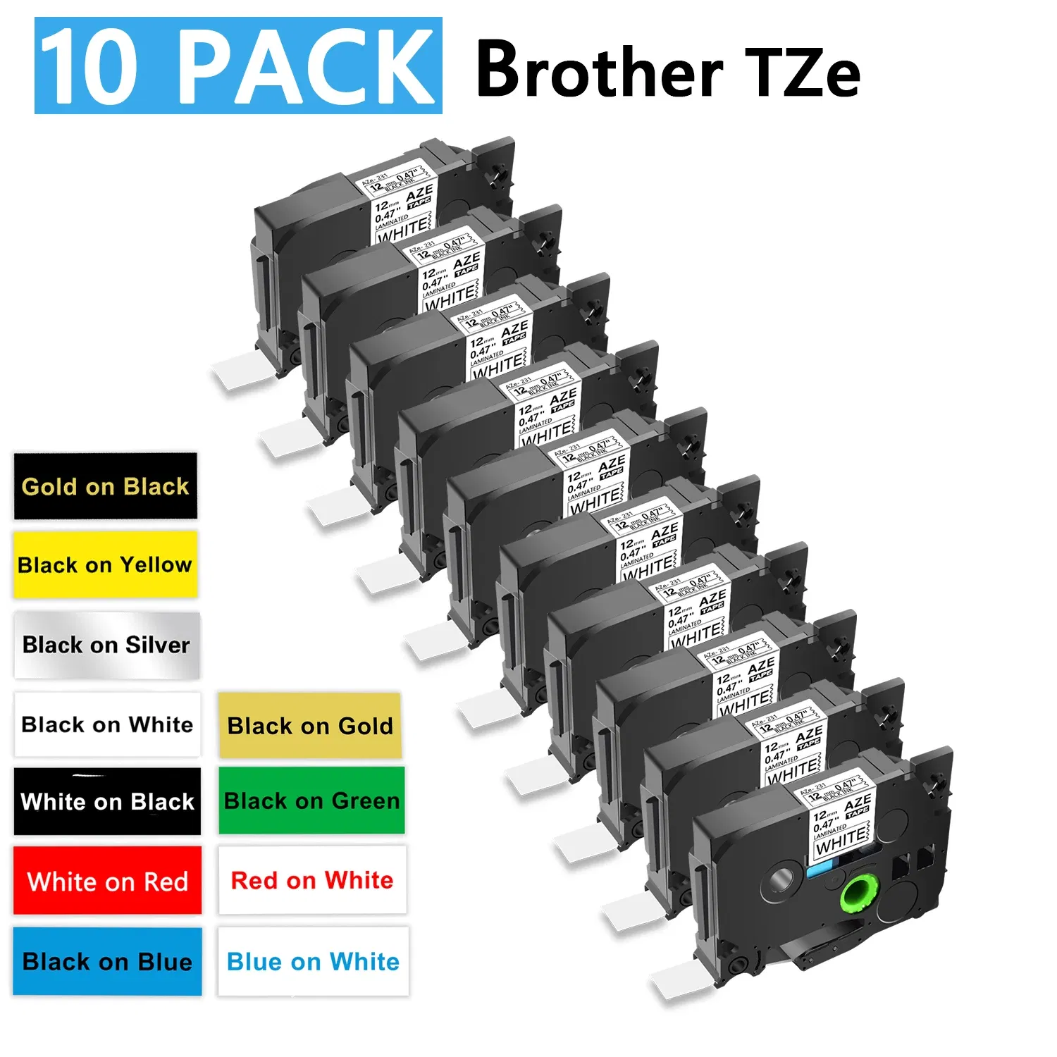 Color: K, Width: 9mm - Greencycle 10PK TZe 231 Label cassettes Compatible for Brother Ptouch Printer Black on white Label tape 6mm 9mm 12mm 18mm 24mm