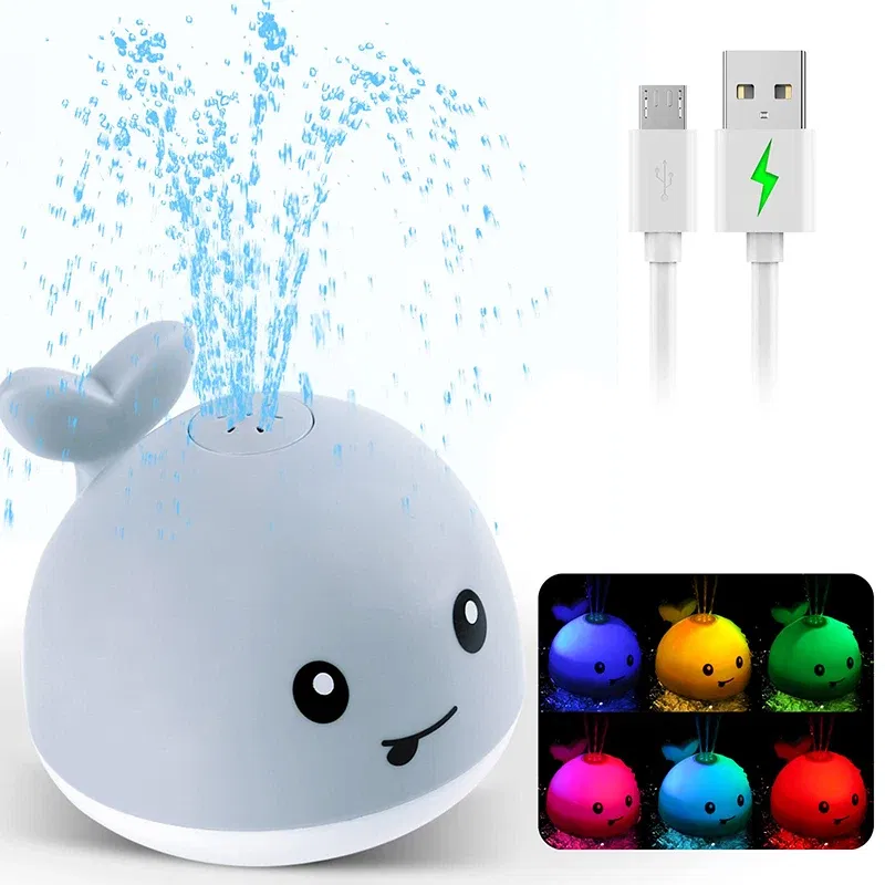 Color: WHITE - Upgraded Baby Rechargeable Bath Toy with Waterproof Light Up Whale Spray Water Bathtub for Toddlers Kids Pool Bathroom Toys