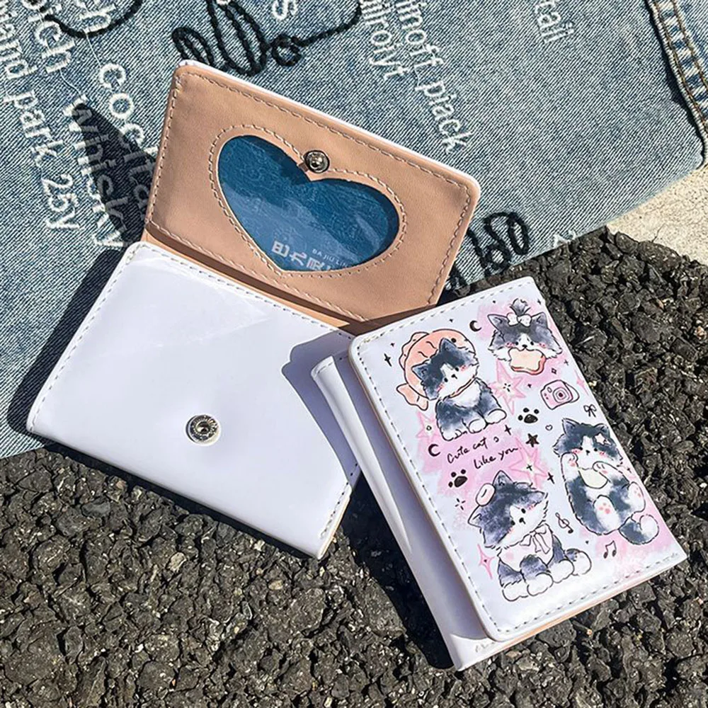 Color: Gold - PU Leather Cute Women Wallet Coin Purse Simple 3 Folds Multi-card Slots Card Holder Cute Cat Dog Short Wallets for Girls
