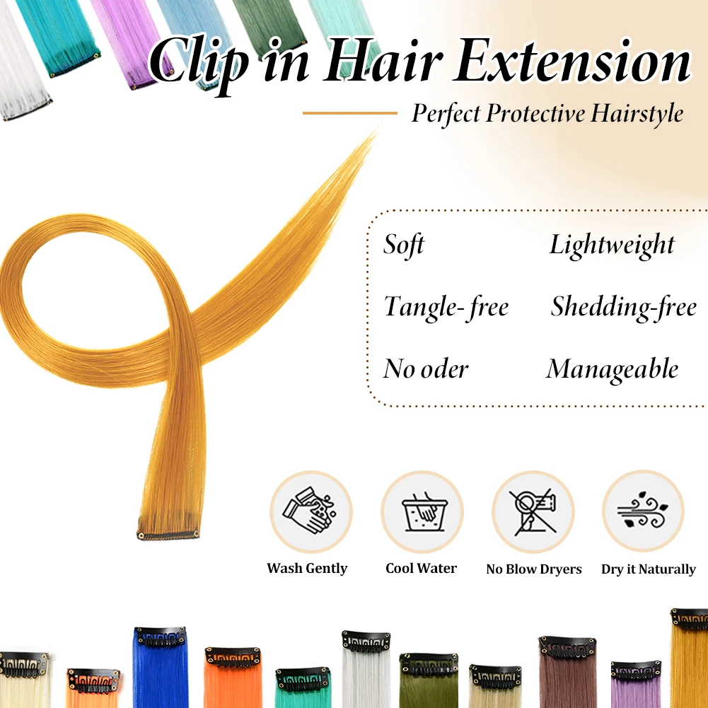 Color: T1B/33, Stretched Length: 22inches, Ships From: CHINA - Synthetic 10 Pcs Straight Hair Extensions Clip in Hairpieces 22 Inch Hightlight Colorful Hair for Women Party Cosplay Gifts
