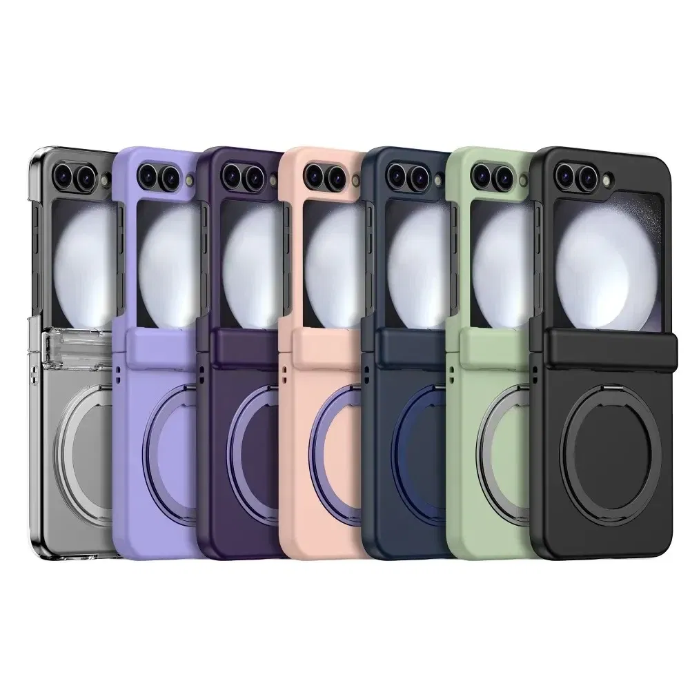 Color: Lavender, Material: Cotton Fabric - For Samsung Galaxy Z Flip 3 5 4 6 Magsafe Case Wireless Charging Hinge All-inclusive Flip Shockproof Hard Magnetic Holder Cover