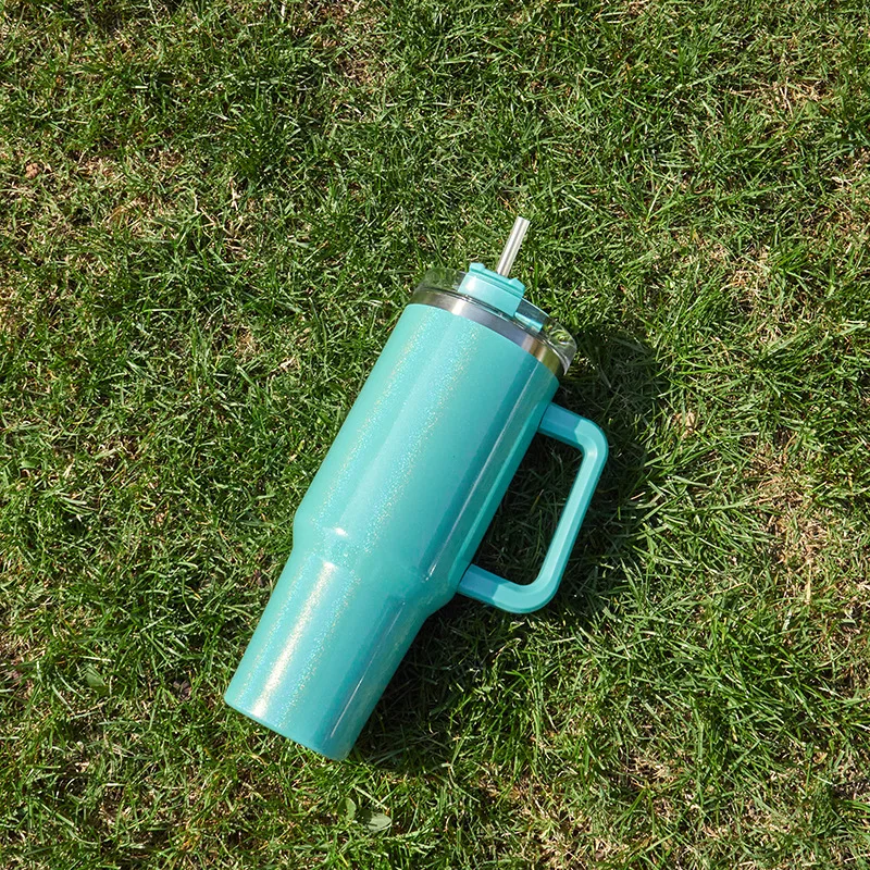 Color: light yellow, Capacity: >600ML - 40oz Insulated Tumbler With Lid and Straws Stainless Steel Coffee Tumbler with Handle Vacuum Leak Proof Coffee Cup