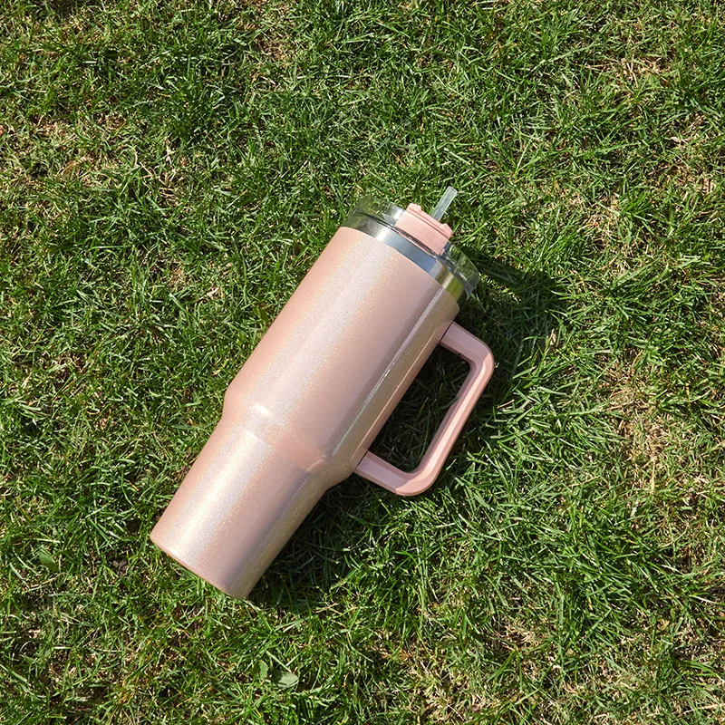 Color: light yellow, Capacity: >600ML - 40oz Insulated Tumbler With Lid and Straws Stainless Steel Coffee Tumbler with Handle Vacuum Leak Proof Coffee Cup