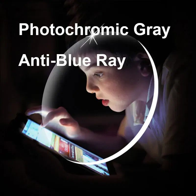 Lenses Color: black, Lens Index: 1.67 - 1.56 1.61 1.67 Photochromic-Gray Lenses with Anti-blue Ray Protection Optical Prescription Glasses Myopia Hyperopia Lenses