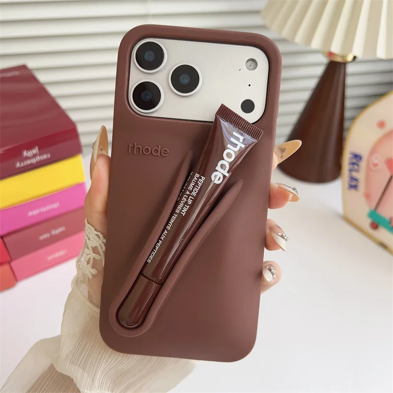 Material: aluminum, Color: SKY BLUE, Bundle: Bundle1 - With Lipstick Phone Case for iPhone 17 13 14 15 16 17 Pro Max Plus 12 17 Air Silicone Lip Gloss Holder Hot INS Soft Cover Funda