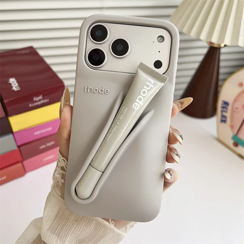 Material: aluminum, Color: SKY BLUE, Bundle: Bundle1 - With Lipstick Phone Case for iPhone 17 13 14 15 16 17 Pro Max Plus 12 17 Air Silicone Lip Gloss Holder Hot INS Soft Cover Funda