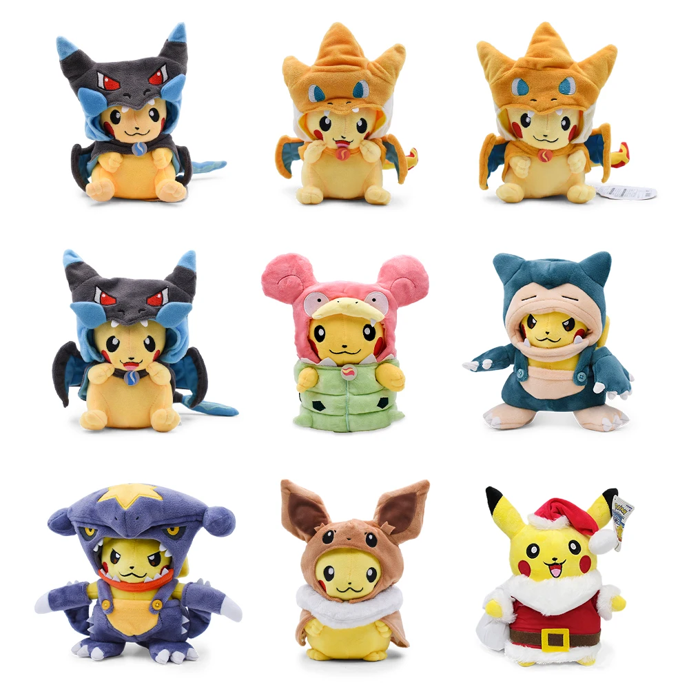 Color: black - Cos Eevee Pikachu Cosplay Plush Toys Pikachu Peluche Lucario Stuffed Animal Doll Collectible Gift,Cartoon 20-30CM