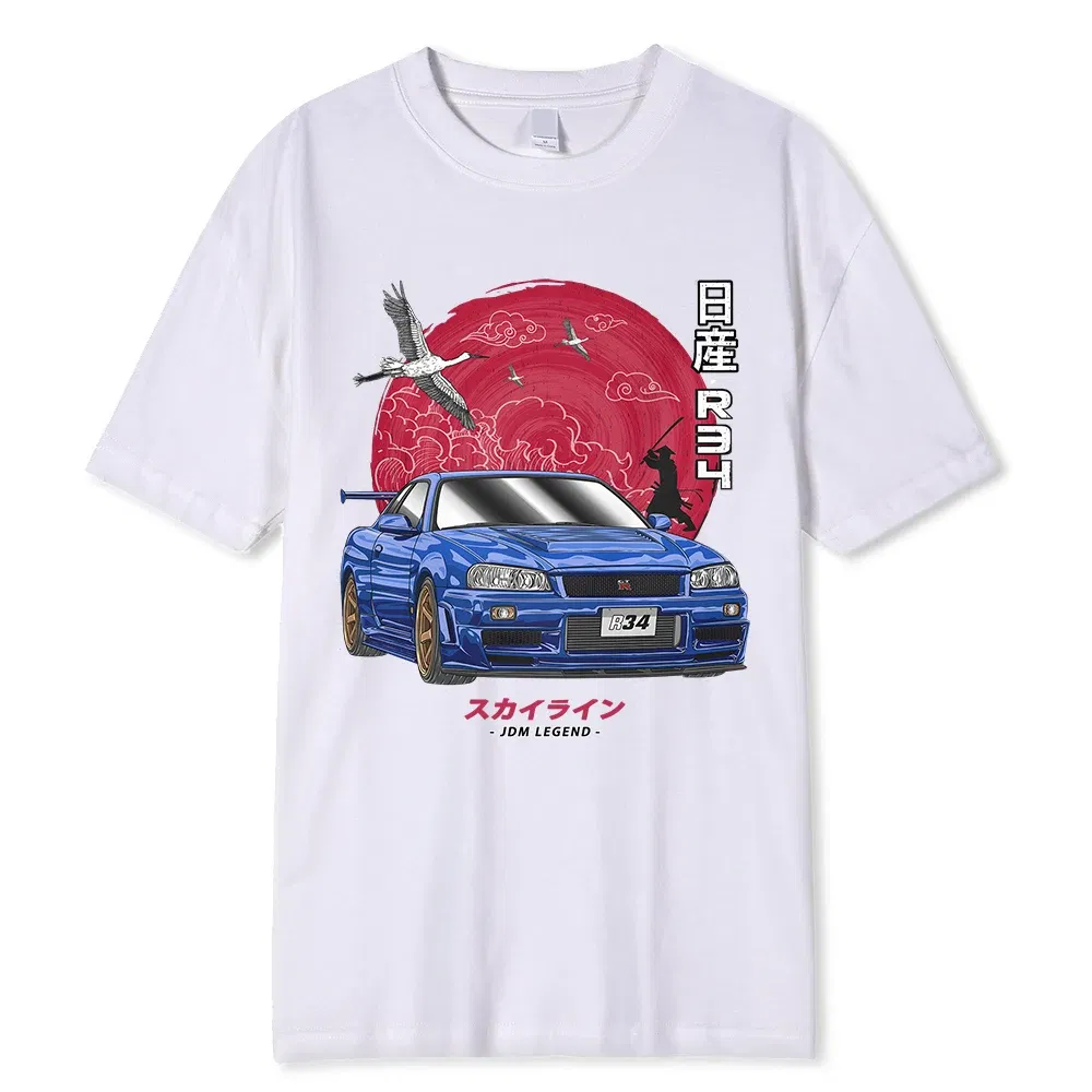 Color: Ivory, Size: XXXL - Cotton Initial D T Shirt Men Women Harajuku Aesthetic Oversize T-Shirt Funny JDM LEGEND Car Tshirt Nissan Skyline R34 Tee Shirt