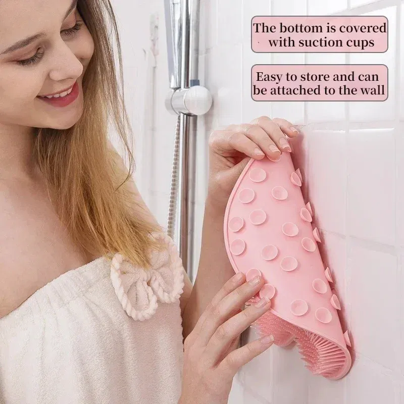 Color: green - Non-slip Shower Mat Silicone Massage Wash Foot Pad Bath Massage Brush Pad Bathroom Rub Back Brush with Sucker Cleaning Tools