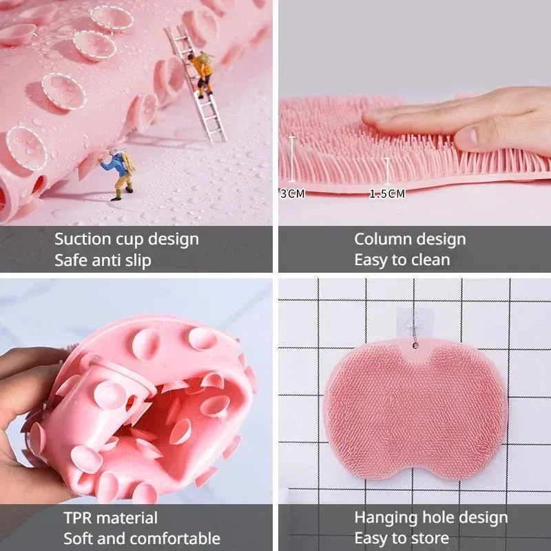 Color: green - Non-slip Shower Mat Silicone Massage Wash Foot Pad Bath Massage Brush Pad Bathroom Rub Back Brush with Sucker Cleaning Tools