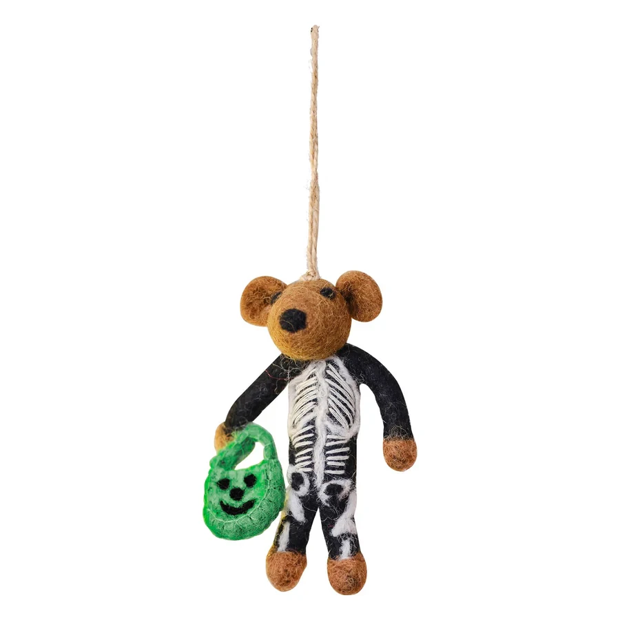 Halloween Hanging Tree Decoration - Pumpkin Spice Felt Skeleton Bear