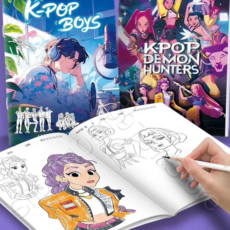 Color: light green - KPop Demon Hunter Coloring Books Anime Cartoon Line Drawing Children's Sketch Picture Book Kid's Birthday Gift / Christmas Gift