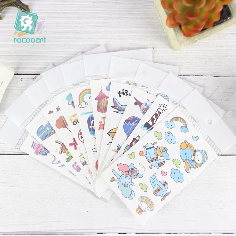 Color: light green - 1Sheets Vehicle Temporary Tattoo Small Cars Helicopter Train Steamship Hot Air Balloon Kid Waterproof Fake Tattoo Sticker