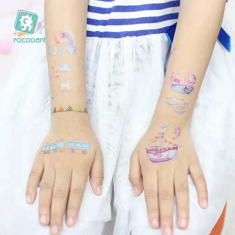 Color: light green - 1Sheets Vehicle Temporary Tattoo Small Cars Helicopter Train Steamship Hot Air Balloon Kid Waterproof Fake Tattoo Sticker