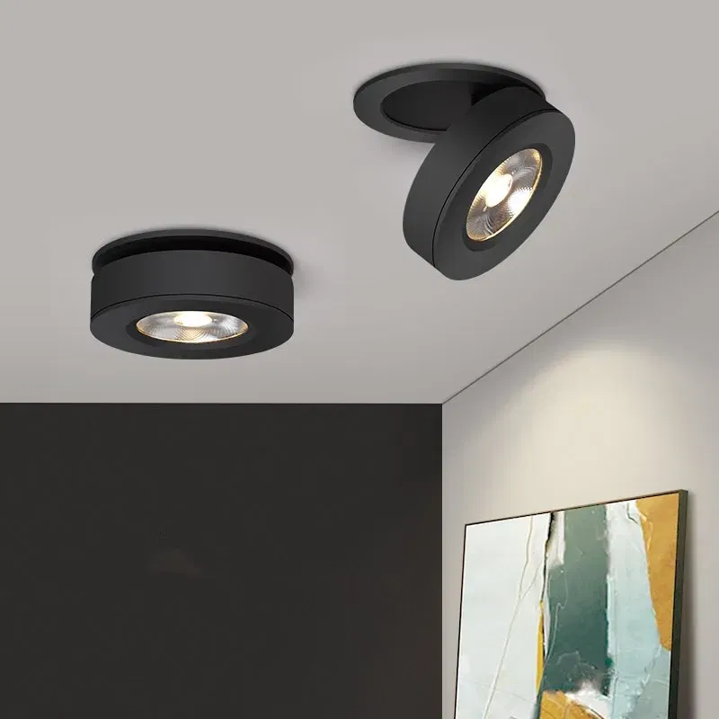 Body Color: Black, Emitting Color: changeable - 3 Colors Slim Ceiling Lamp Ceiling Light LED Foldable 360 Recessed Surface Mounted Spotlight for Hallway Gallery Display Living