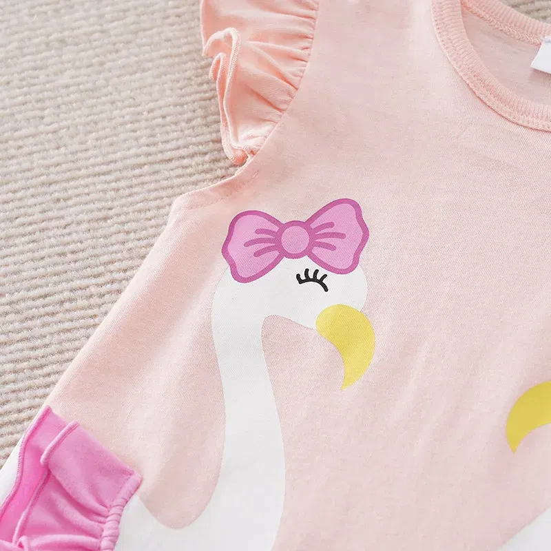 Color: Pink, Kid Size: 6M - Summer Fashion Girl Cute Cartoon Swan Cotton Comfortable Casual Sleeveless Round Neck Baby Bodysuit