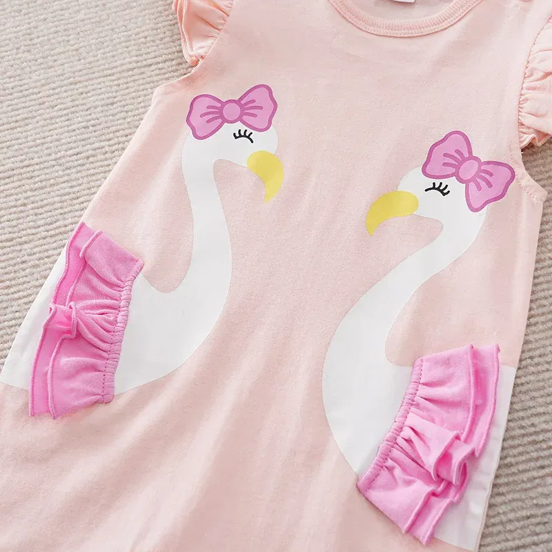 Color: Pink, Kid Size: 6M - Summer Fashion Girl Cute Cartoon Swan Cotton Comfortable Casual Sleeveless Round Neck Baby Bodysuit
