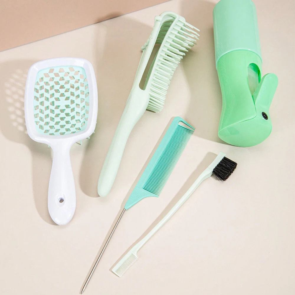 Color: Black - 5 Pcs/Set Hair Brush Detangling Brush Scalp Massage Hair Comb Green  Adjust Octopus Curly Comb Women Detangle Hairbrush Salon