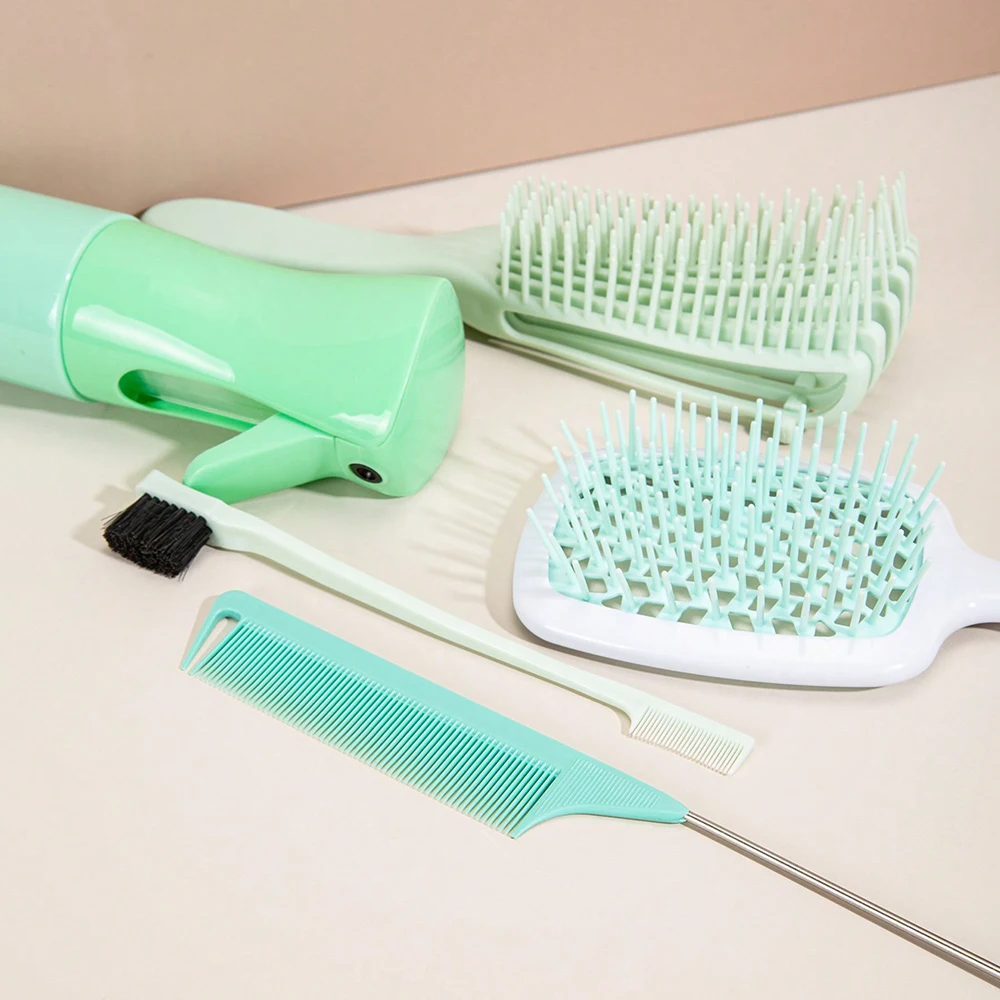Color: Black - 5 Pcs/Set Hair Brush Detangling Brush Scalp Massage Hair Comb Green  Adjust Octopus Curly Comb Women Detangle Hairbrush Salon