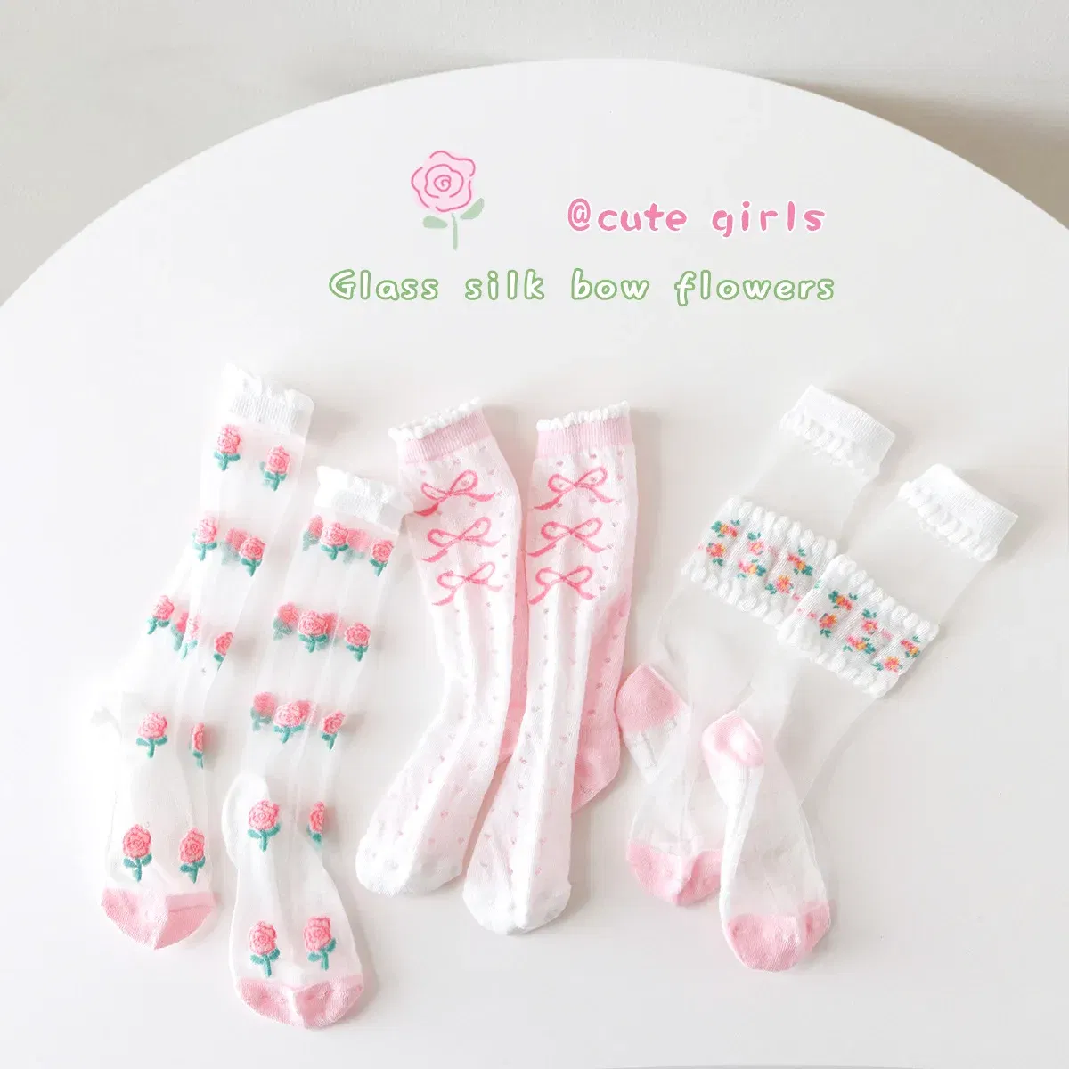 Color: Beige, Size: 4-6T - 3 Pairs Summer Girls Socks Long Tube Socks Baby Soft Cotton Knee Socks Sweet Flower Pattern