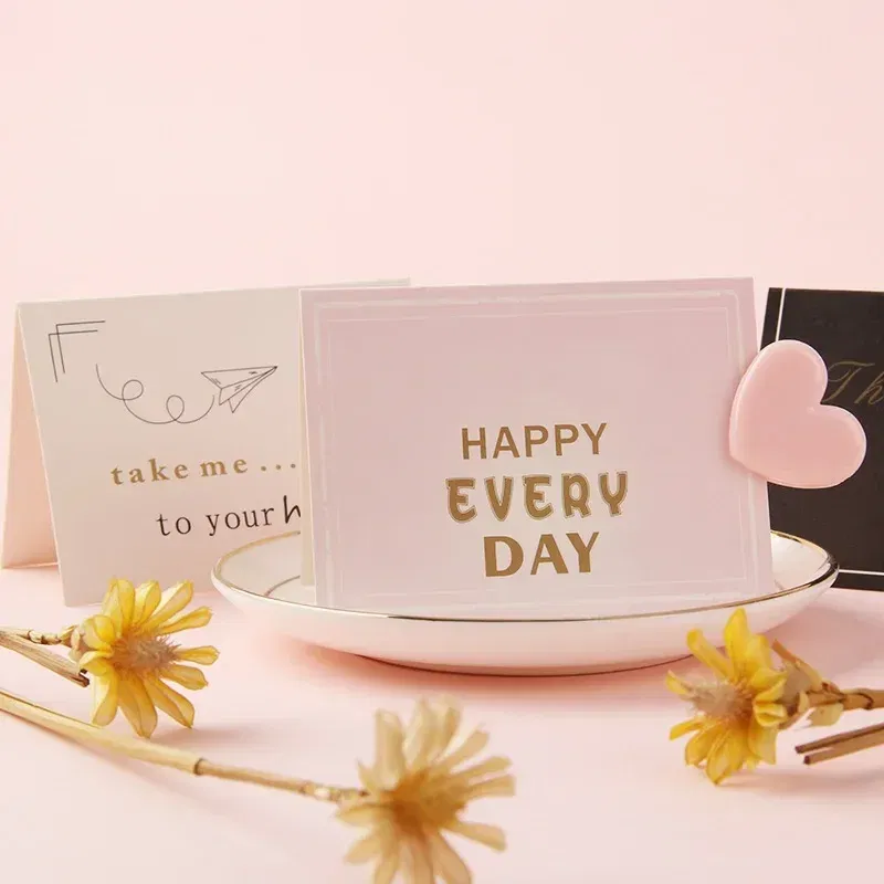 Color: light yellow - Holiday greeting card Valentine's Day Qixi flower baking birthday thank you message greeting card Invitations Party Supplies