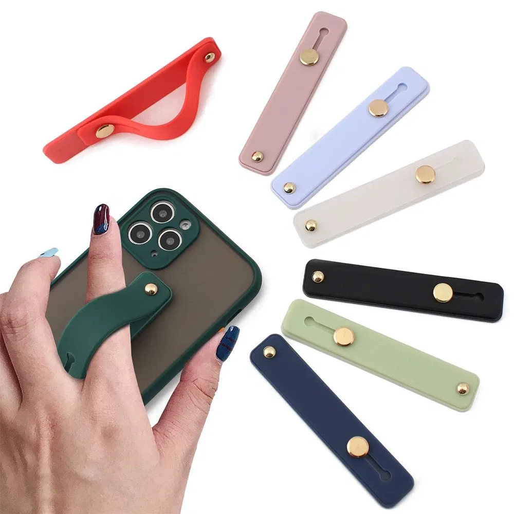 Color: GRAY - Wrist Band Hand Band Finger Grip Mobile Phone Holder Stand Push Pull Universal Plain Color Phone Socket Holder for iPhone Xiaomi