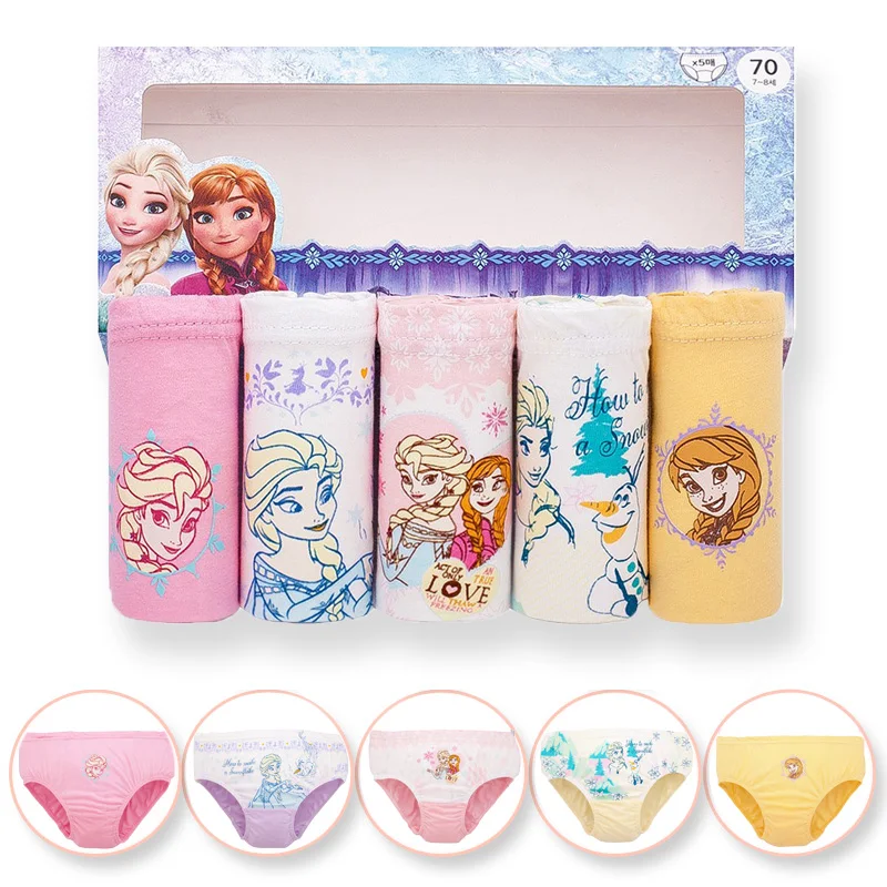 Color: Orange, Kid Size: 3T - 5 Pack Girls Cotton Briefs With Exquisite Box, Queen Elsa Kids Soft Girls Panties, Princess Cartoon Children's Underpants 2-14T