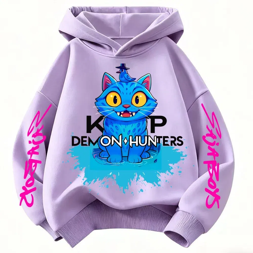 Color: WHITE, Kid Size: 4 - 2025 New Saja Boys Derpy KPop Demon Hunter Cartoon Boy Hooded Sweatshirt Warm Wave Fashion Casual Tops Casual Black Clothing