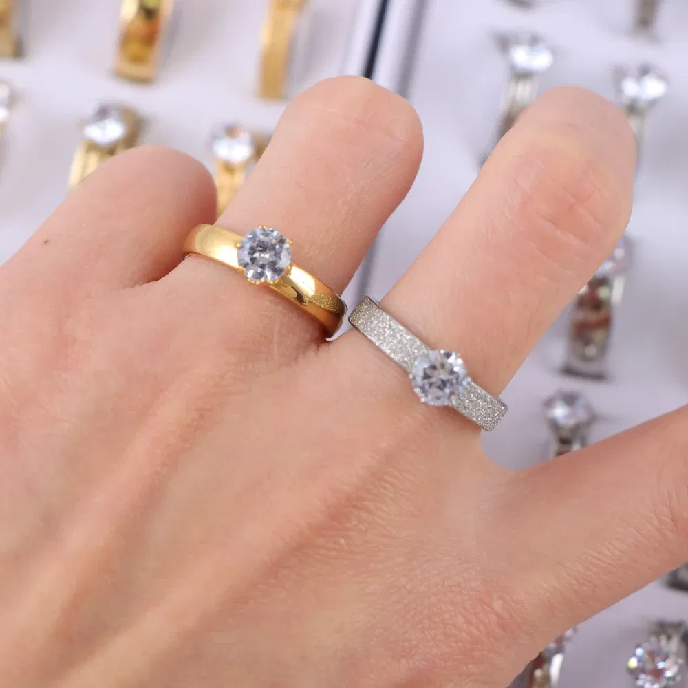 Main Stone Color: WHITE, Metal Color: Antique Bronze Plated, Ring Size: 17 - 10/20/30/50Pcs/Lot Fashion Elegant Inlaid Stainless Steel Ring With Rhinestone High-end Women's Proposal Engagement Jewelry Gift