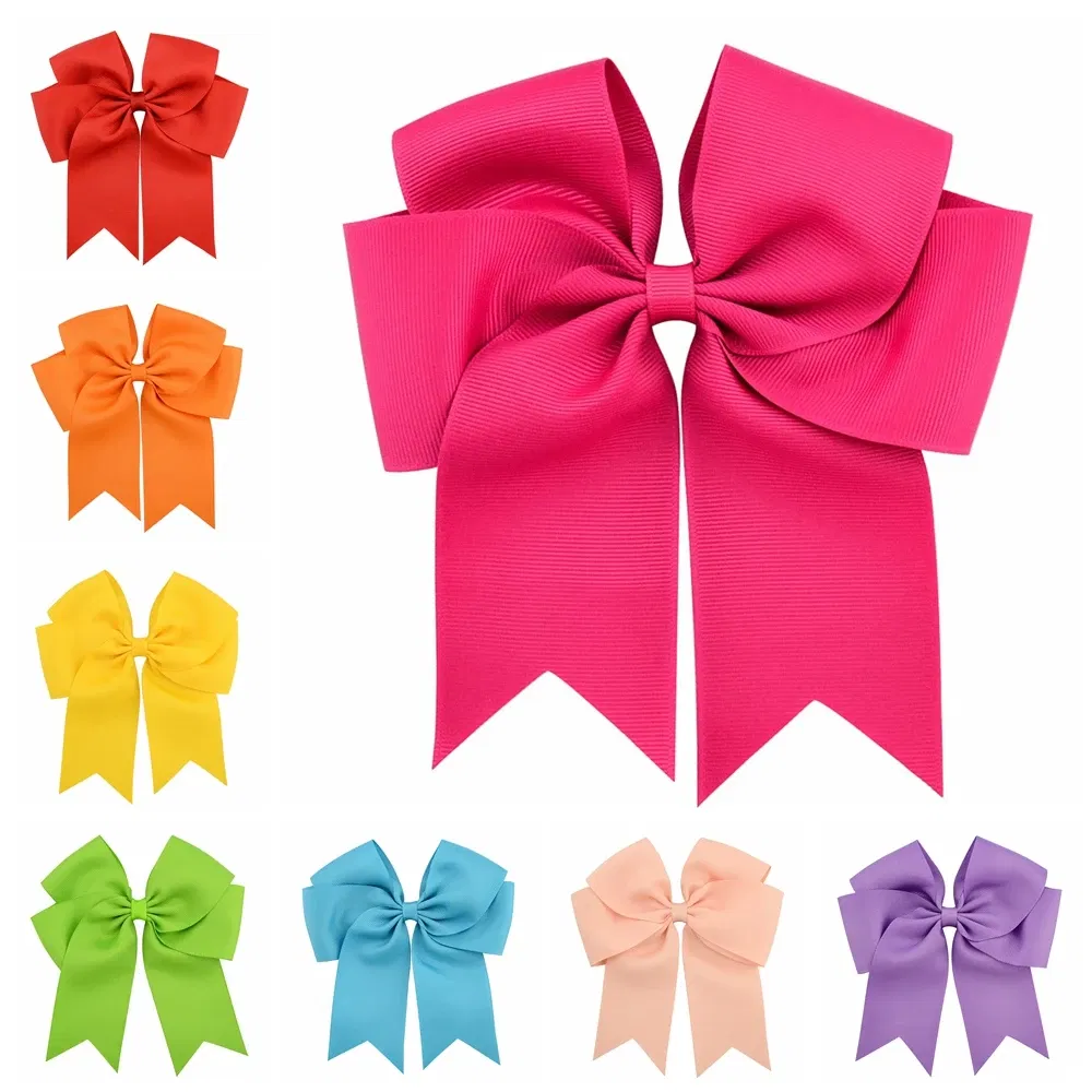 Color: Ivory - 6 Inches Colorful Elegant Hair Bows With Clip Kids Girls Grosgrain Ribbon Hair Clip Hairgrips Headwear Baby Hair Accessories