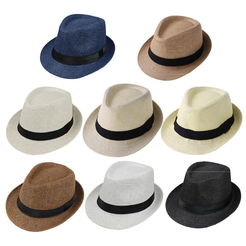 Color: Brown - Children Kids Summer Beach Straw Hat Panama Breathable Hat Large Brim Outdoor Breathable Hats Girls Boy Sunhat