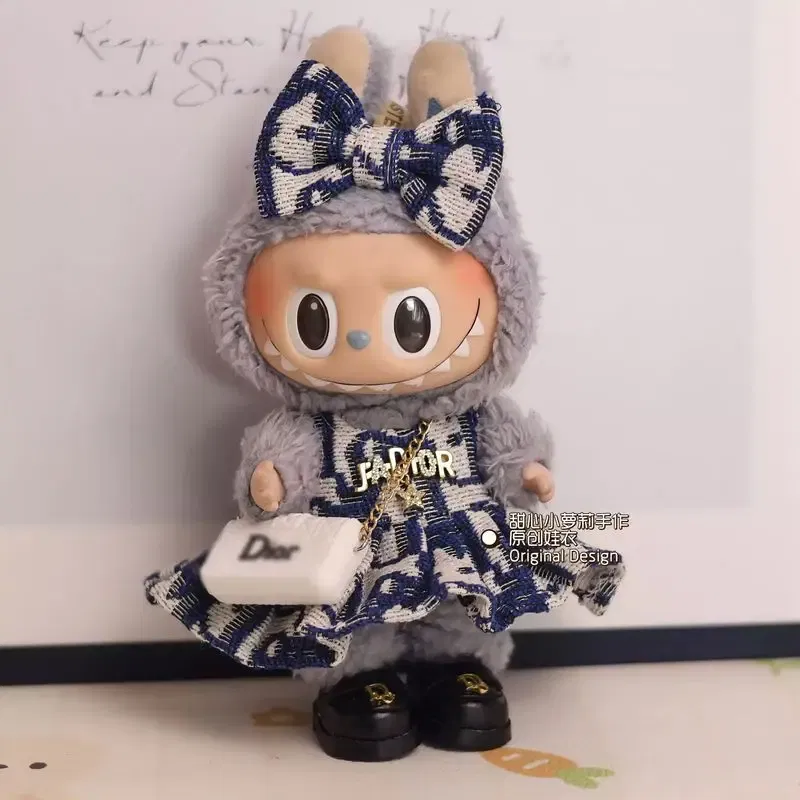 Color: WHITE, Size: One Size - Labubu Fashion Suits Skirt Suit V1 And V2 Vinyl Design Original Sitting Party Baby Clothes Eagerly Luxury Cute Dress Replacable