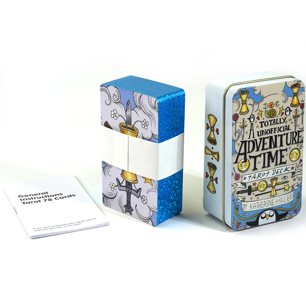 Color: light yellow - Adventures time Tarot 78pcs Cards in a Tin Metal Box Gold plated Edge Tarot Cards For Divination Tarot Deck Beautiful Package