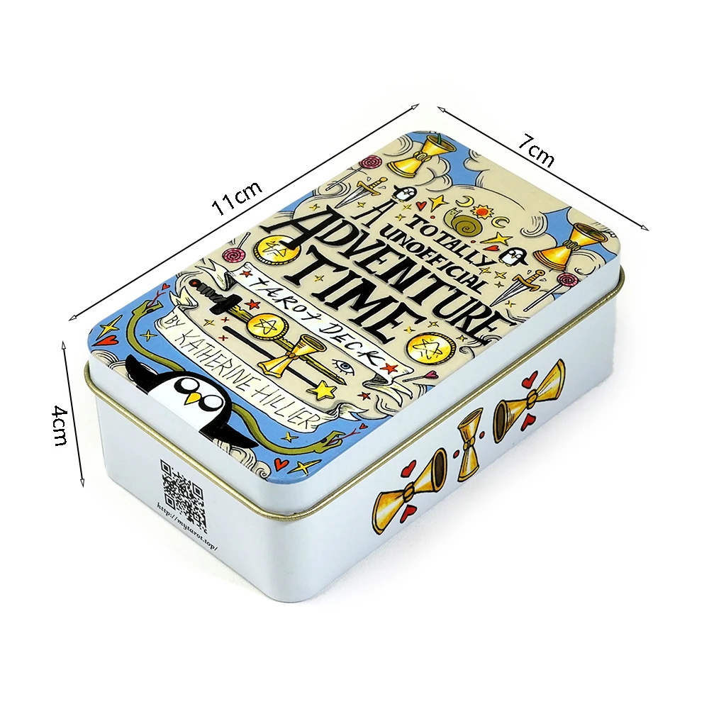 Color: light yellow - Adventures time Tarot 78pcs Cards in a Tin Metal Box Gold plated Edge Tarot Cards For Divination Tarot Deck Beautiful Package