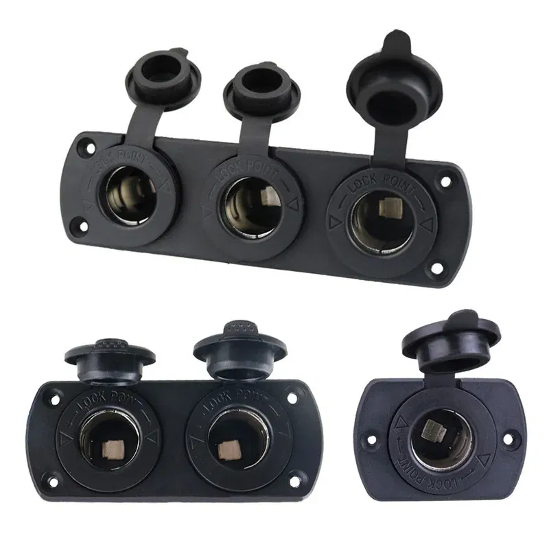 Color Name: GRAY - 1 2 3 Holes Panel 12V Waterproof Cigarette Lighter Socket Power Outlet Replacement DIY Kit for Car Boat ATV RV Truck