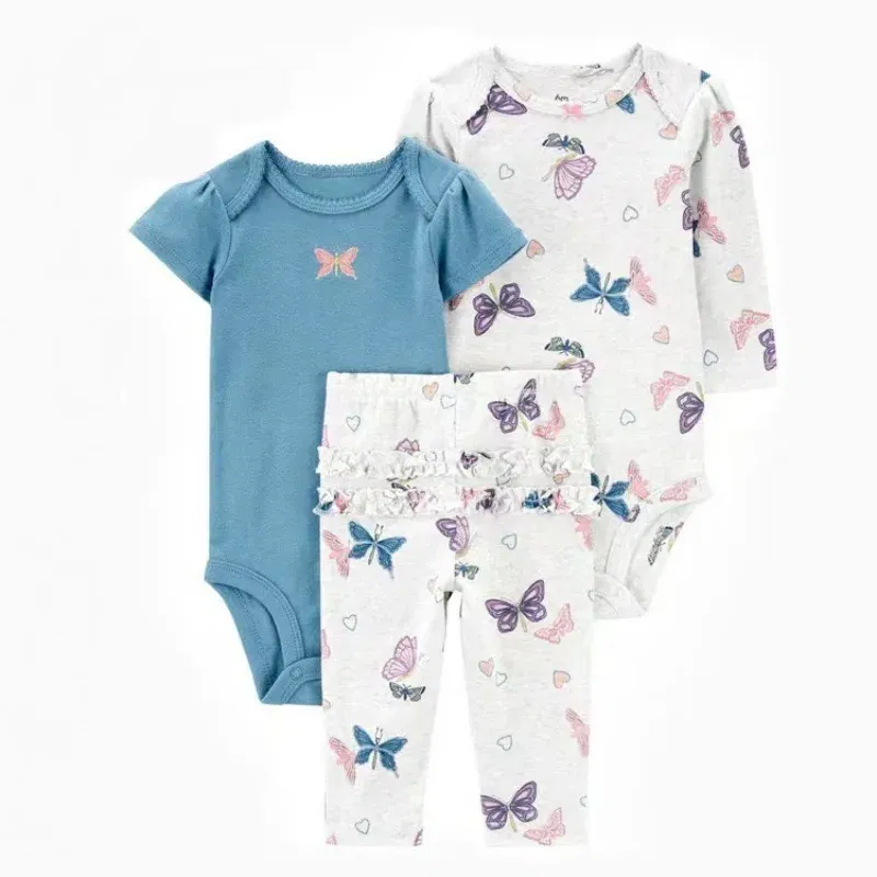 Color: NAVY, Ships From: CHINA, Kid Size: 9M - 3PCS Baby Clothing Set Autumn Newborn Baby Girl Pure Cotton Clothes Set Soft Cute Animal Kids Bodysuits+Pants+Romper Bebe 6-24M