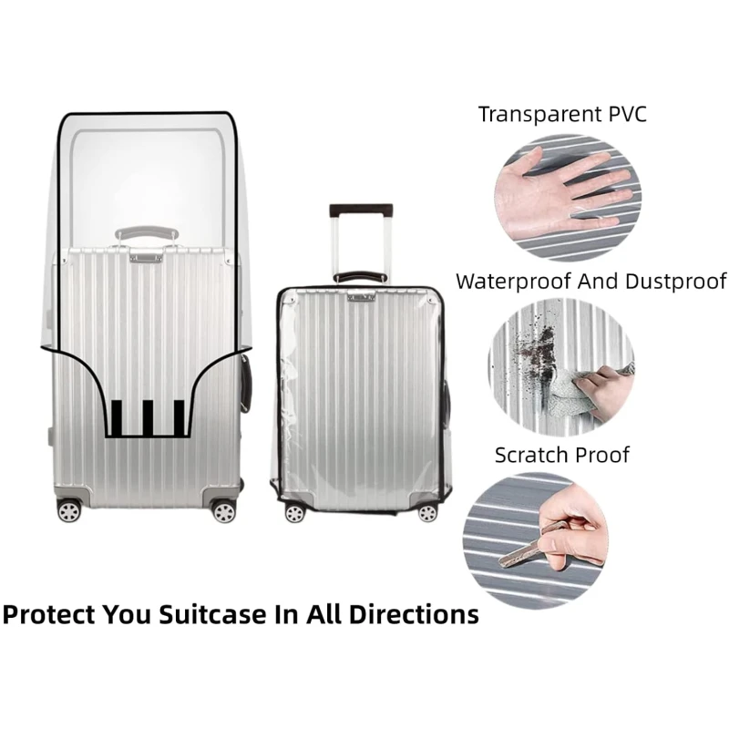Color: black - New 20-30inch Luggage Cover Transparent Protector Waterproof Thickened Suitcase Cover PVC Rolling Cover for Traveling Suitcase