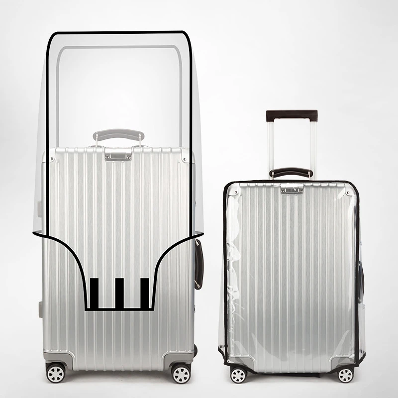 Color: black - New 20-30inch Luggage Cover Transparent Protector Waterproof Thickened Suitcase Cover PVC Rolling Cover for Traveling Suitcase
