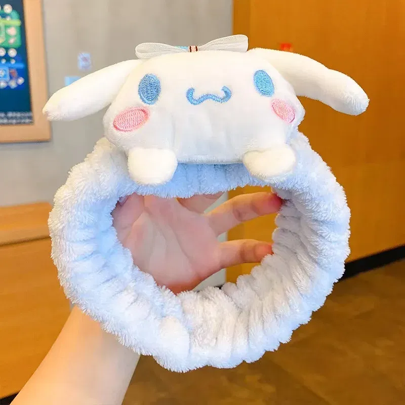 Color: MistyRose - Sanrio Soft Plush Makeup Hairband Cute kuromi Cinnamoroll Melody Design Wash Face Makeup Non Slip Elastic Hair Accessories