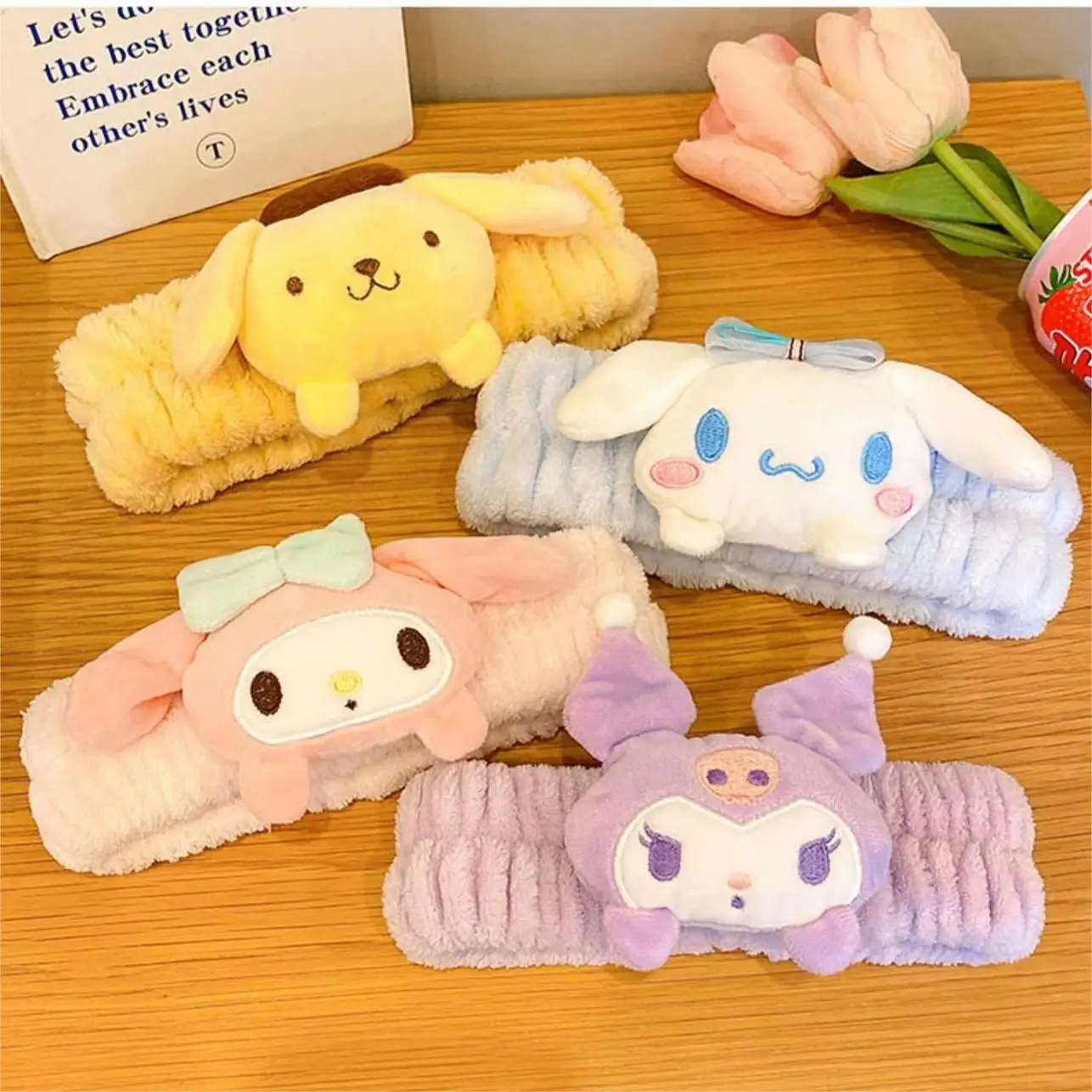 Color: MistyRose - Sanrio Soft Plush Makeup Hairband Cute kuromi Cinnamoroll Melody Design Wash Face Makeup Non Slip Elastic Hair Accessories