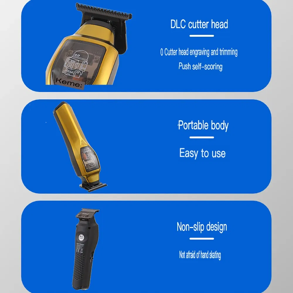 Color: Gold - Kemei Electric Hair Clippers and Hair Trimmer Kit Men Professional USB-C Rechargeable Cordless 0mm Finish Hair Cutting Machine